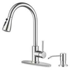 Stainless Steel Kitchen Sink Faucet Pull Down Sprayer Mixer with Soap Dispenser