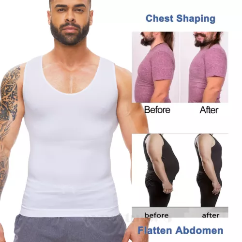 Herren T-Shirt Schlankmacher Body Shaper Bauch Brust Kompression Weste Gürtel Tank Top - Bild 10 von 28
