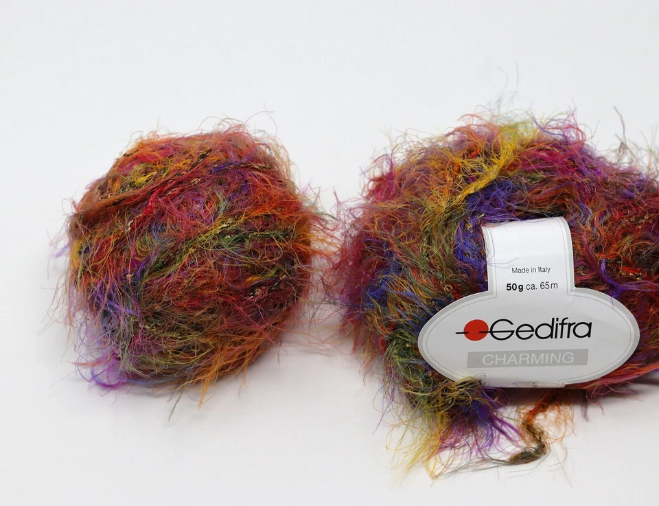 Gedifra Charming Eyelash Boucle Colorful furry fuzzy novelty yarn 3 ball Rainbow - Image 4 of 4