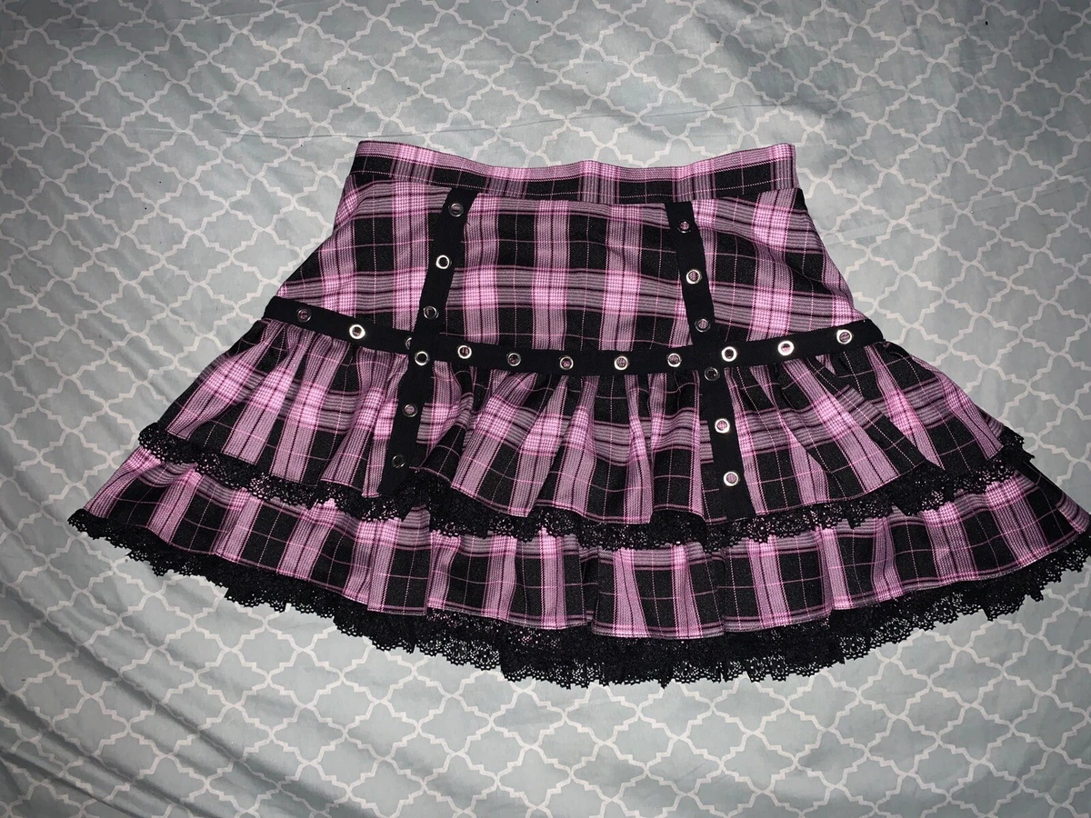 Pink Black Plaid Pleated Cake Mini Skirt New With Tags Size M Medium