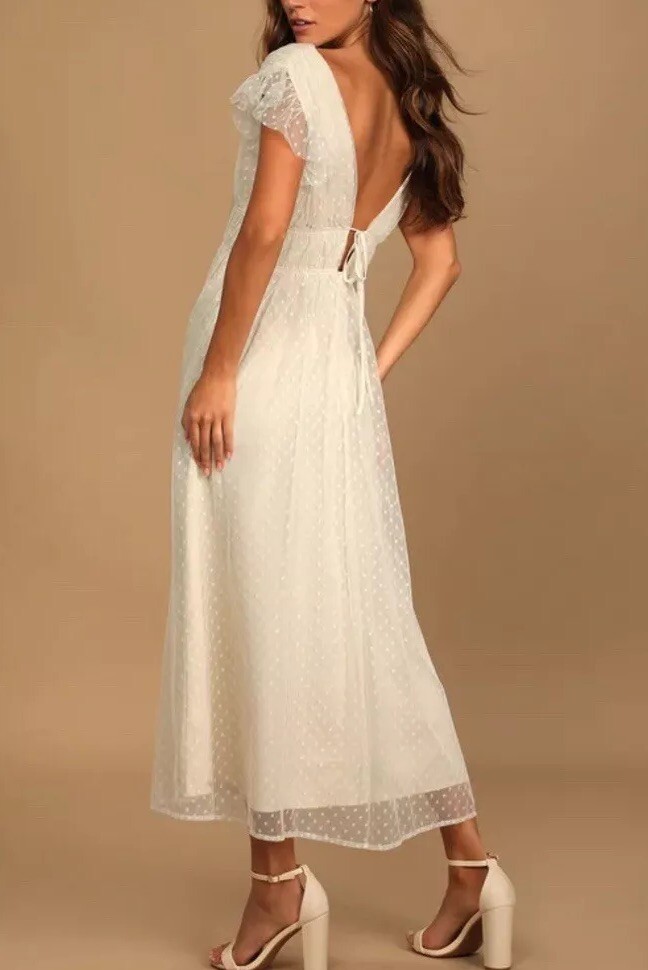knee length dresses for ladies Same Halter Flounce Midi Dress | Cream Polka Dot