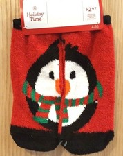 Holiday Time Red/Black Penguin Christmas Footie Socks