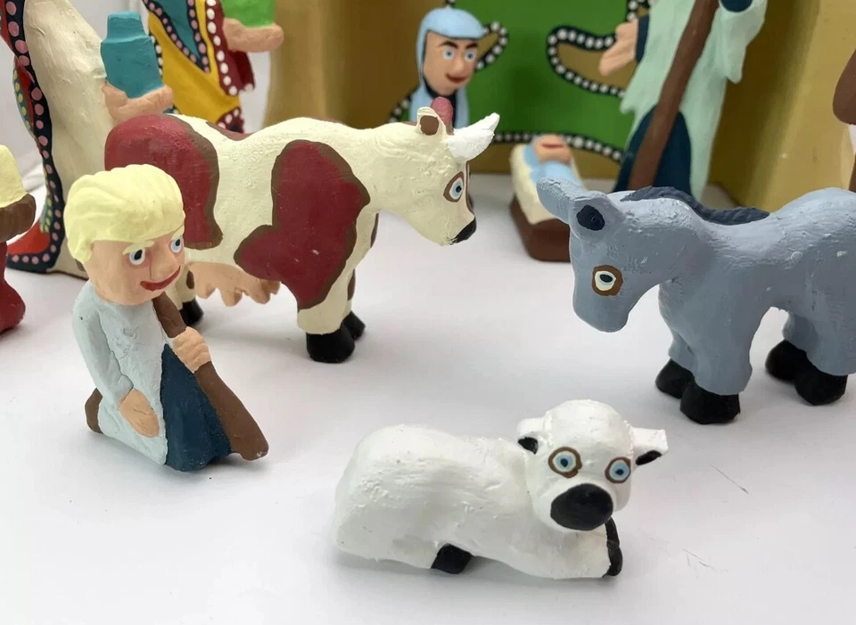 Belén de Navidad Southern Folk Art Outsider madera tallada 14p David James Foto 3 de 4