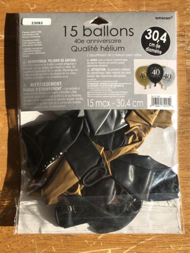 Age 40 Party Balloons Black Silver & Gold Latex 40th Birthday Decorations 15 Pc - Picture 3 of 3