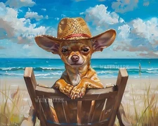 8x10 Matte Print Chihuahua Sunbathing in Beach Chair