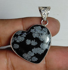 Natural Black Fossil Gemstone Heart Pendant Handmade Jewelry Free Shipping