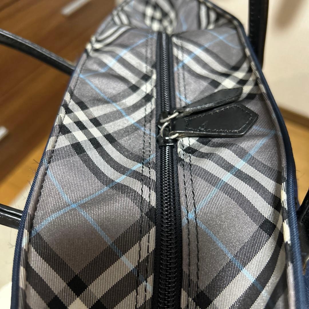 Burberry Blue Label Nylon Tote Bag Navy Check Leather Trim Handbag Bag New thumbnail 14