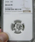1934 Mercury Dime NGC MS64FB  sharp strike full white. High end looks 65