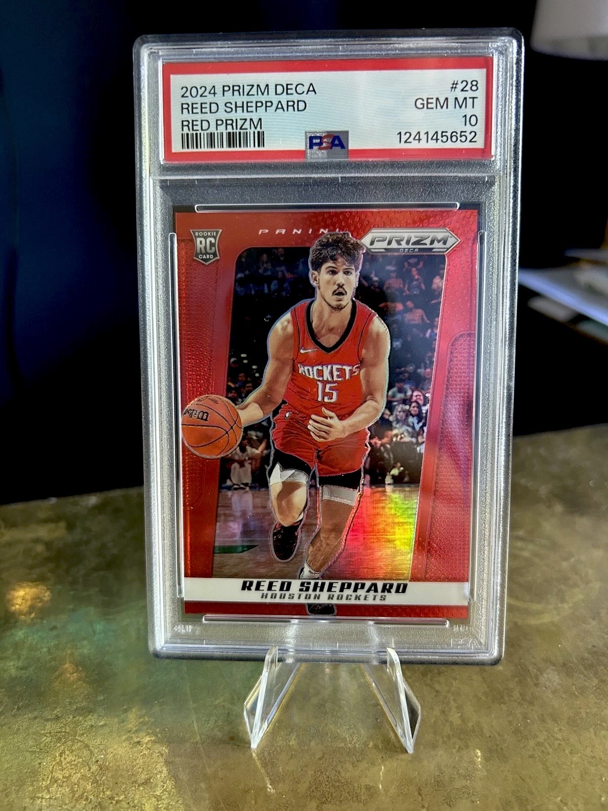 2024-25 Panini Prizm Deca - PSA 10 Reed Sheppard #28 Red Prizm /199 (RC) view 2