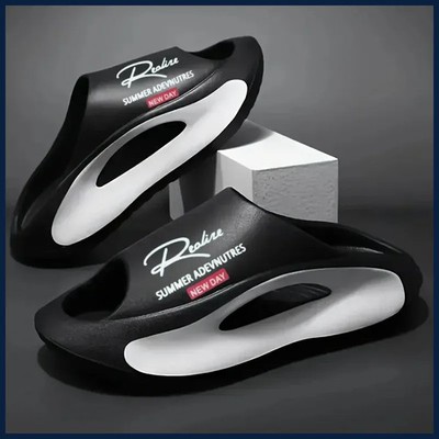 Lightweight EVA men's slide | Black and white cartoon design, exposed toes