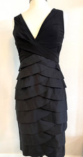 Adrianna Papell Womens 8 Black Cocktail Evening Dress Ruffle Tiered Sleeveless