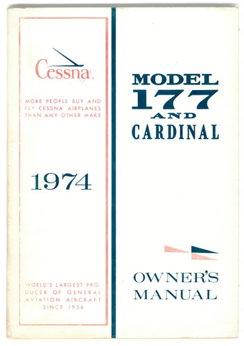 New Surplus 1974 Cessna 177/177B Aircraft Owner's Manual p/n D1018-13
