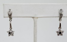 14k White Gold CZ Flower Design Drop Earring Pair 1" drop