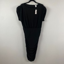 White House Black Market Outlet Ruched Sheath Dress Size L Black Short Sleeve
