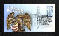 2025 World Stamp Show Boston 2026 FDC: Old North Church Stamp: Eagle: Ciccolella