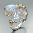 Flower carving Natural Labradorite Ring 925 Sterling Silver Size 10 /R466375