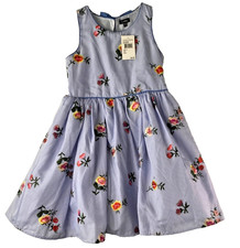 Zunie Girls Party Dress Size 8 Blue  White w/Embroidered Floral Design Bows NWT