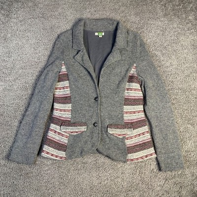 Anthropologie Ett Twa Blazer Jacket Womens L Wool Knit Fair Isle Button Front