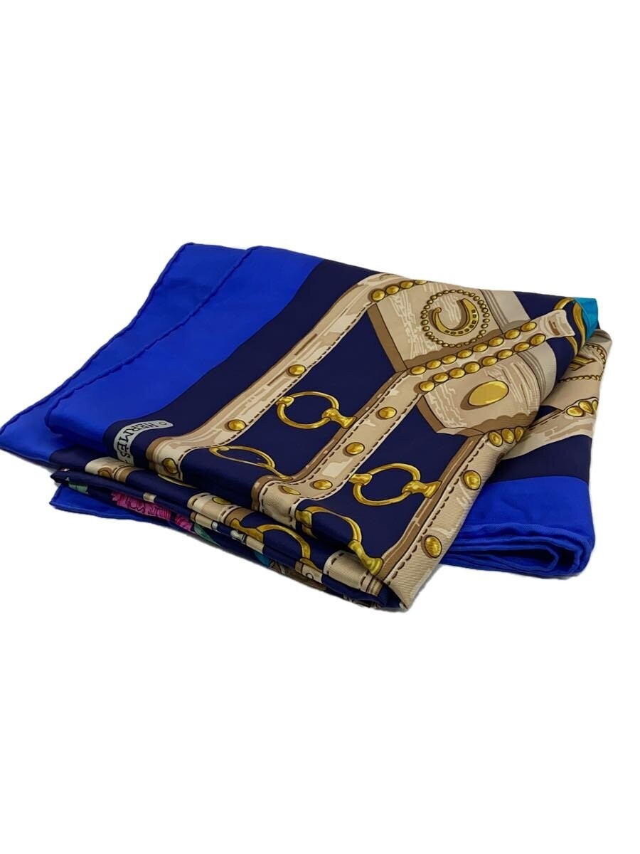 HERMES Silk Scarf Blue Design 196 Classic Luxury Accessory