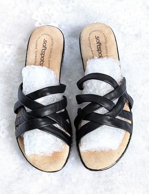 NEW Softspots Soft Spots Black Leather Slip On Open Toe Sandals Size 8 WW