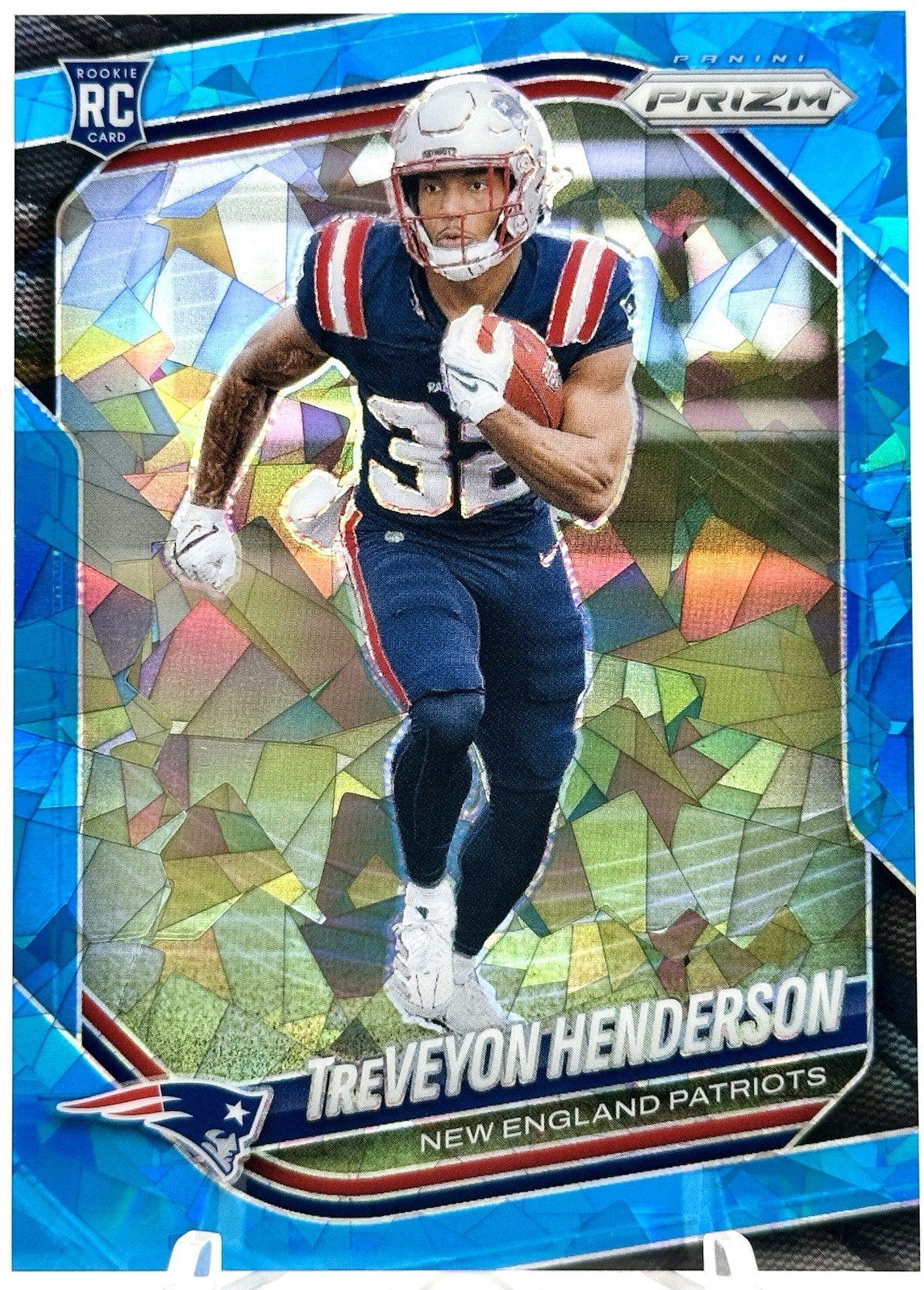 2025 Panini Prizm TreVeyon Henderson Blue Cracked Ice /99 Rookie Pats #343 RC