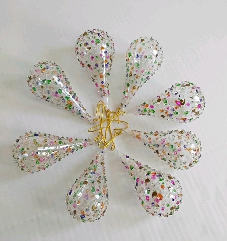 VINTAGE HAND BLOWN PAINTED COLORFUL BUMPY TRANSLUCENT TEARDROP ORNAMENTS