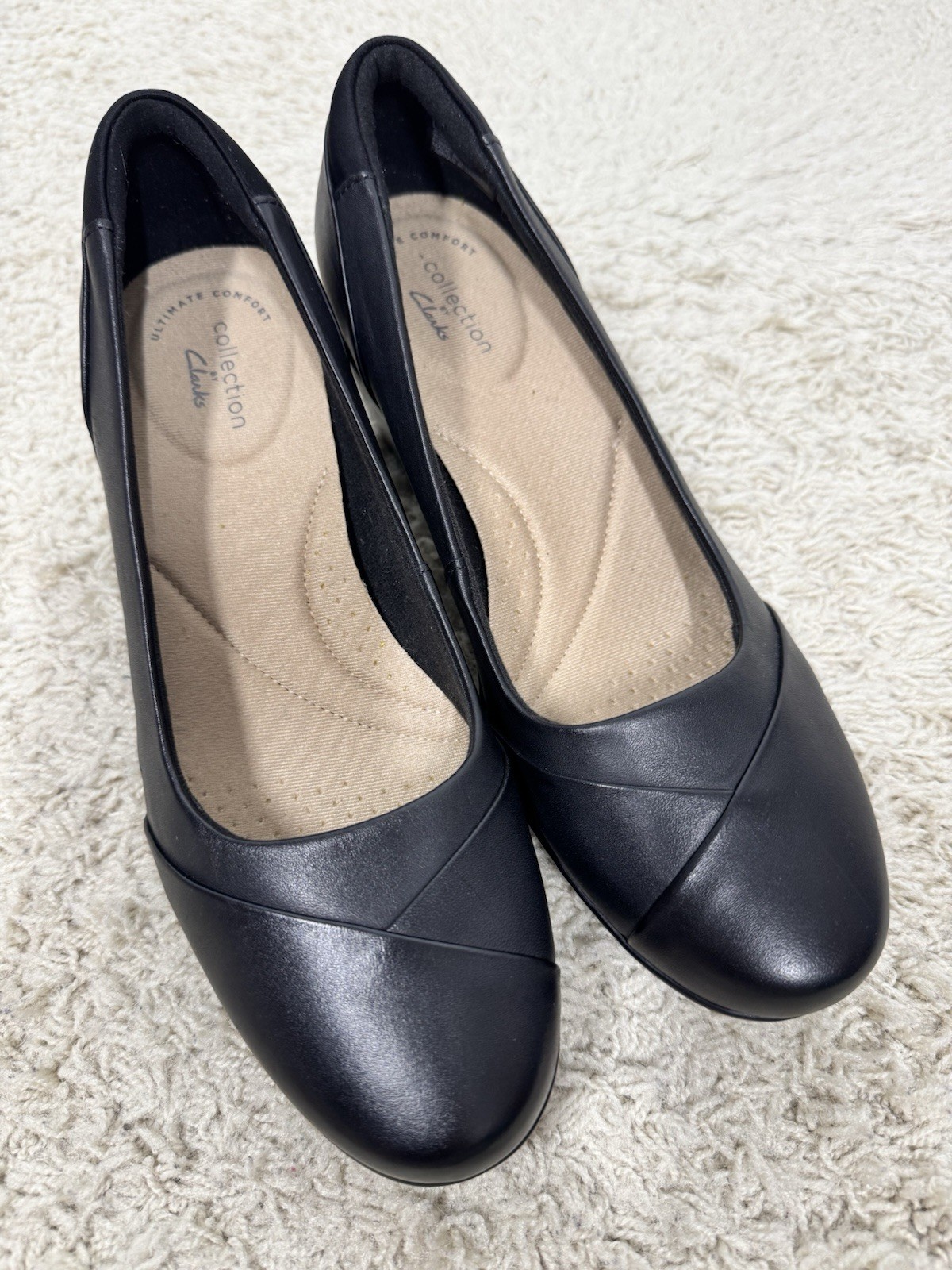 Clarks Collection Emily Alexa Black Block Heel Comfort Pumps Women’s 7.5M Career