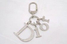 Christian Dior Keychain Keyring Logo Charm Rhinestone CD Silver 6888j