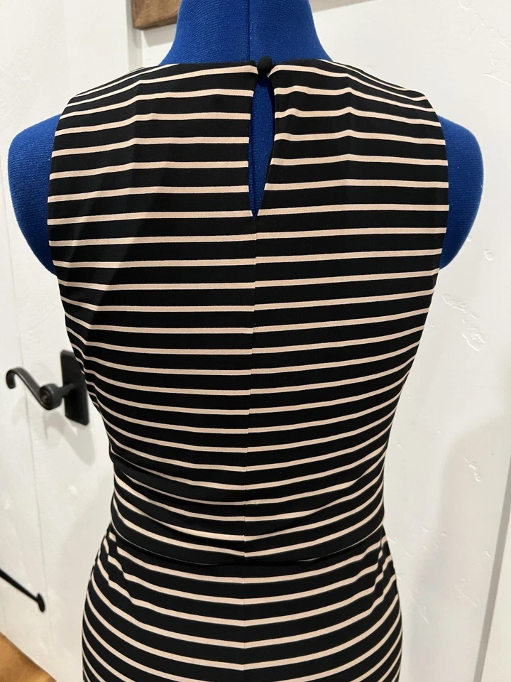Ralph Lauren Women’s Sleeveless Striped Maxi Dress Stretch Size 8 Black Beige - Image 4 of 4