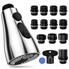 Kitchen Faucet Head Replacement 3 Modes with 12 Chrome 17 Adapters