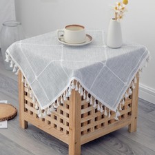 Boho Cotton Linen Small Square Tablecloth Grey 24 x 24 Inch