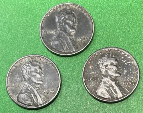 1943 Steel Lincoln Pennies Lot of (3) 1943, 1943 D, 1943 S