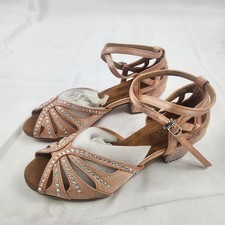 TT Dancewear Women's Rose Gold Rhinestone Latin Ballroom Dance Shoes 7