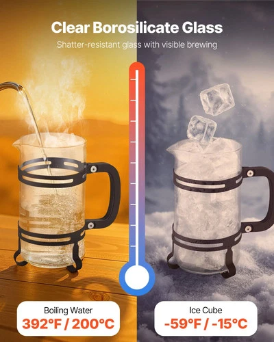 French Press Coffee Maker, 34 Ounce 1 Liter Borosilicate Glass Coffee Press Tea