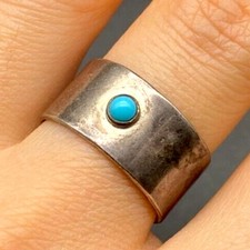 Vintage Turquoise Cabochon Sterling Silver Ring Size 6.5
