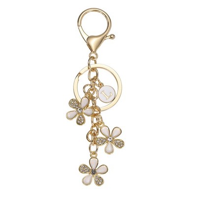 Initial Letter Flower Keychain, Cute Alphabet l Cherry Blossom Keyring, White
