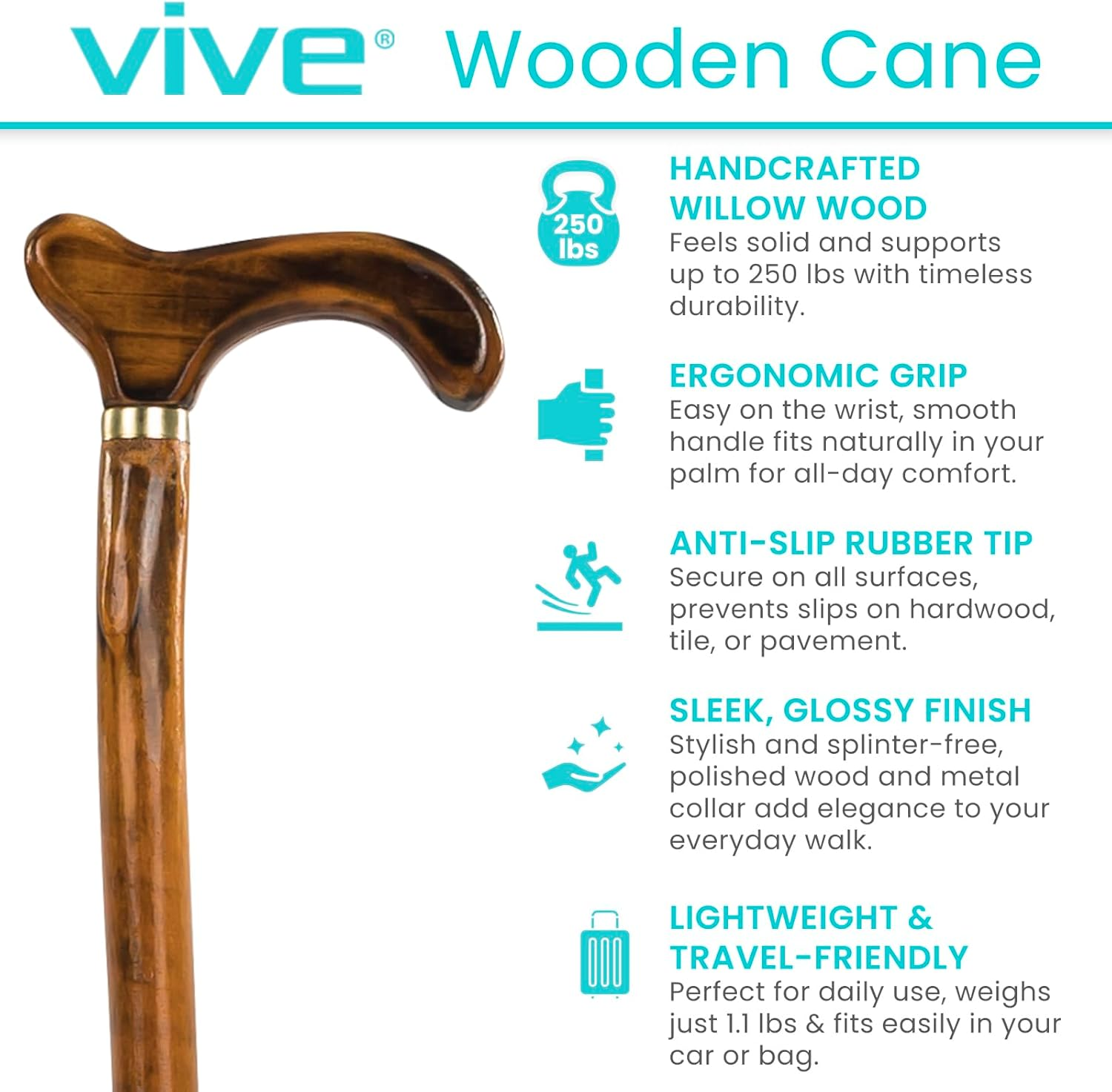 Single Point Cane Types Wooden Walking Stick Cane - for Men, Women, & Seniors - 36 Inch Single ...