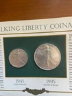 walking liberty US COINS . A ONE OUNCE 1995 silver eagle & a silver 1/2 dollar