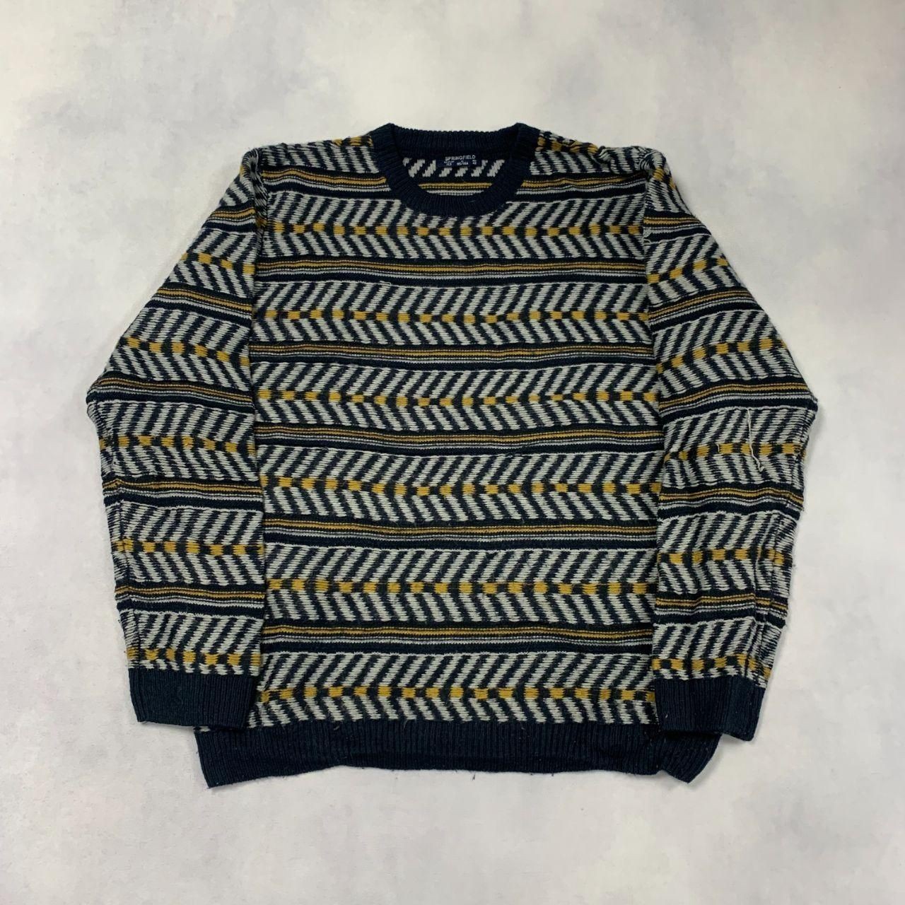 Abstract Knitted Jumper Patterned Grandad Knit Sweater Men's Xl