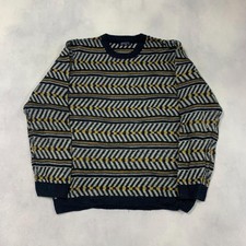 Abstract Knitted Jumper Patterned Grandad Knit Sweater Men's Xl