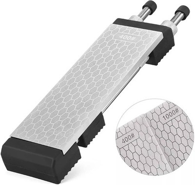 8'' Diamond Sharpening Bench Stone Double Sided 400/1000 Grit W/ Non-Slip Holder