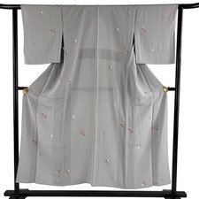 JAPANESE KIMONO KOMON gray 152cm 5 ft 0 in PURE SILK AA10391