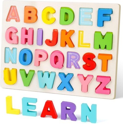 Amor Present Preschool Learning Toys,ABC Wooden Alphabet Puzzle Board for... 