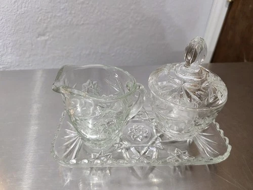 Vintage Anchor Hocking Creamer/Sugar Lid Tray Star of David Clear Pattern Glass