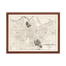 Old Map of Casablanca 1941 - Vintage Morocco Art Wall Decor