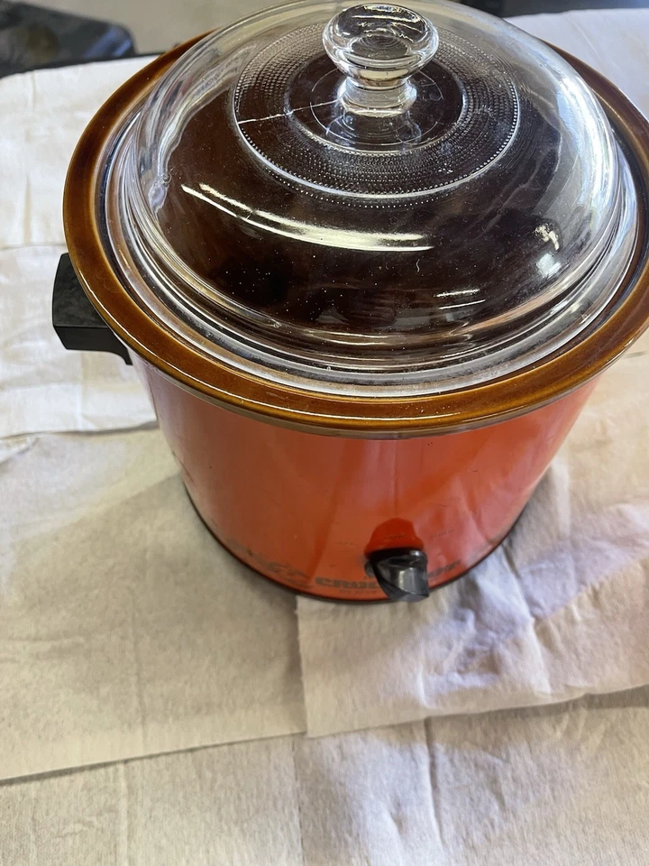 Vintage Rival Slow Cooker Crock Pot 3.5 QT Flame Orange Red Glass W/ Lid  - Image 4 of 4