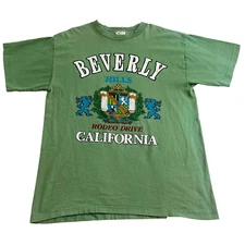 Vintage Beverly Hills Rodeo Drive Shirt Mens L Green Graphic Single Stitch Tee
