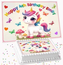 UNICORN PERSONALISED BIRTHDAY PARTY ICING EDIBLE COSTCO CAKE TOPPER UC-08