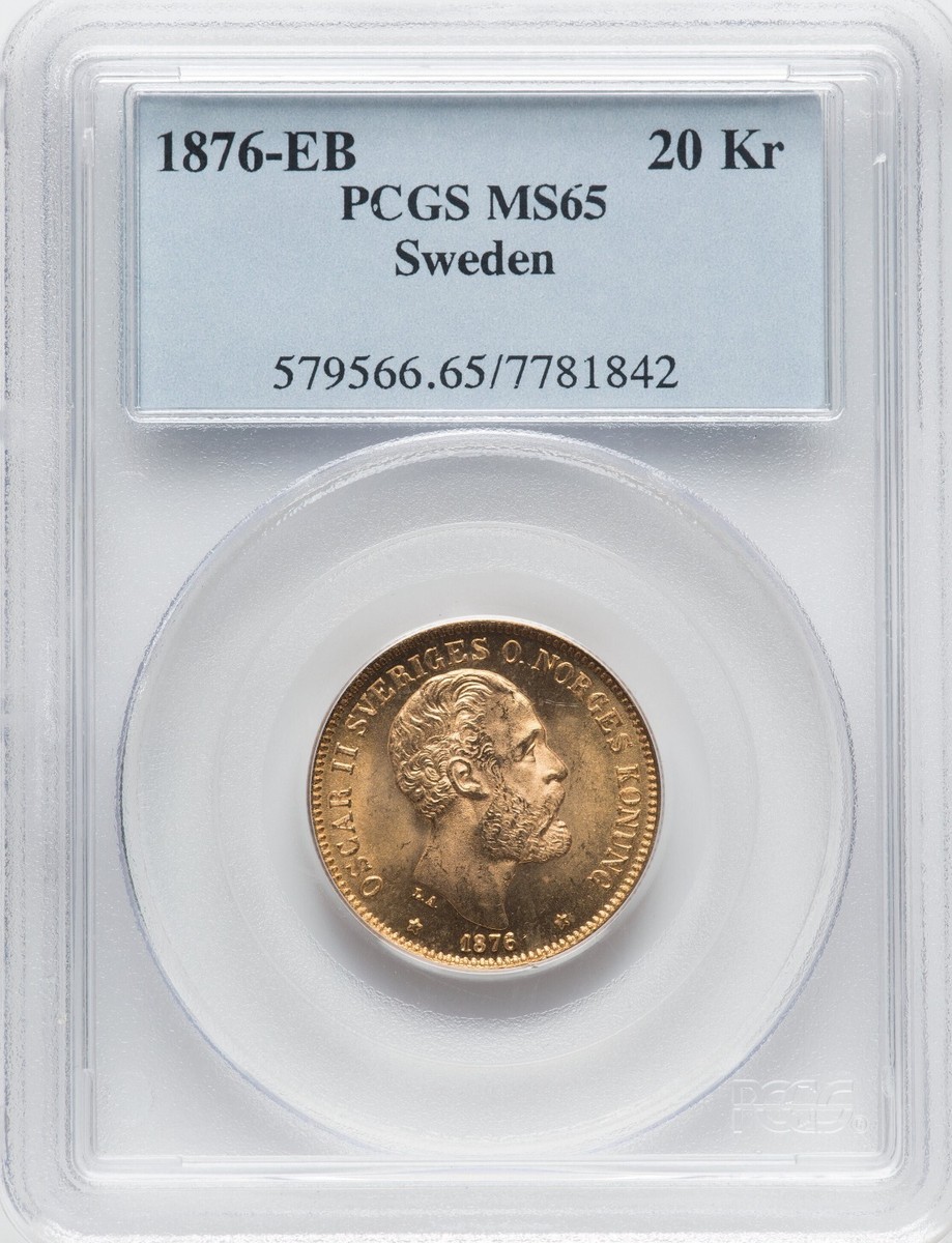 Sweden - 1876-EB - Oscar II - 20 Kroner - PCGS MS65 - SUPERB