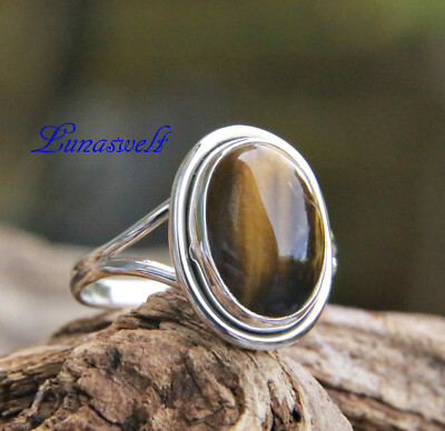 Ring Silber 925  mit Edelstein Tigerauge Handarbeit aus Indien Gr 60
